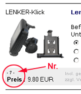 Über dem Wort Preis sind alle Teile durchnummeriert