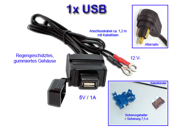 USB Steckdose 12-15V für Lenkerbefestigung