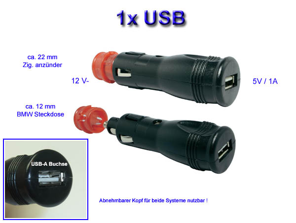 12V Steckeradapter mit USB Ausgang