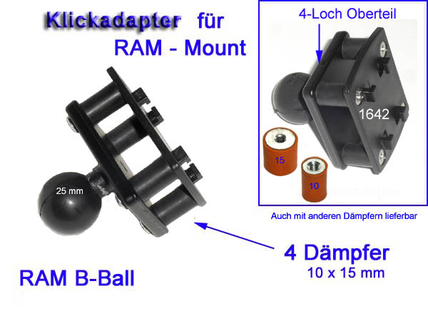 Adapter mit RAM-Kugel - 4-Krallen Klickbefestigung
